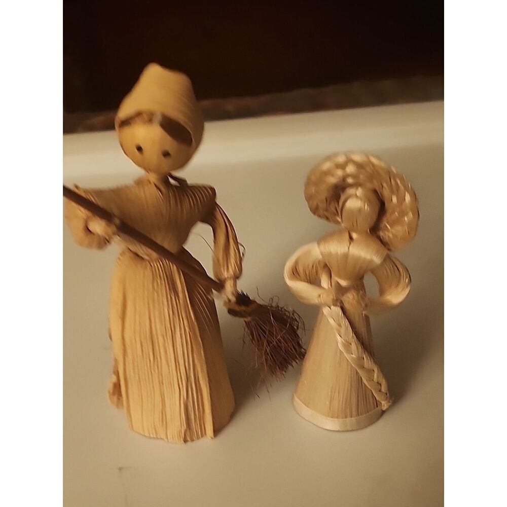 Handmade Corn Husk Doll Set - Natural Beige
